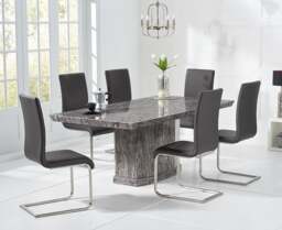 Carvelle 200cm Dark Grey Pedestal Marble Dining Table with 8 Black Austin Chairs