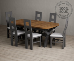 Extending Olympia 180cm Oak and Charcoal Grey Dining Table with 8 Rustic Oak Painted Chairs