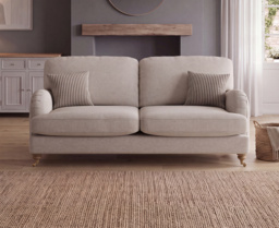 Chilworth Natural Fabric 3 Seater Sofa with Grey Cushions