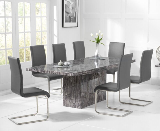 Crema 180cm Grey Marble Dining Table with 6 Grey Austin Chairs