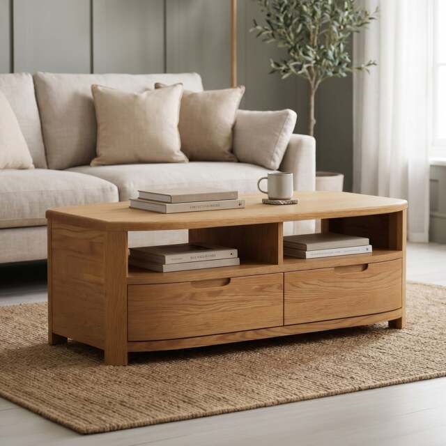 Somerton Curved Solid Oak 4 Drawer Coffee Table