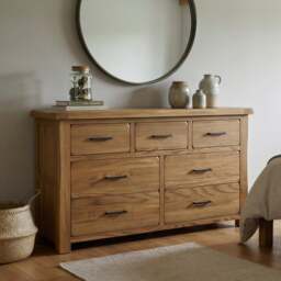 Rustic Solid Oak Wide Chest of Drawers - 7 Dovetail Drawers