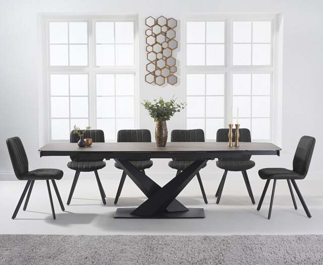 Extending Jacob 180cm Mink Ceramic Dining Table with 10 Grey Hendrick Chairs