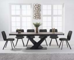 Extending Jacob 180cm Mink Ceramic Dining Table with 10 Grey Hendrick Chairs