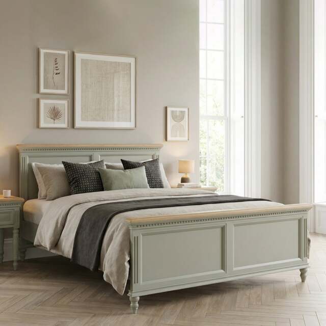 Francis Oak and Soft Green Painted King Size Bed