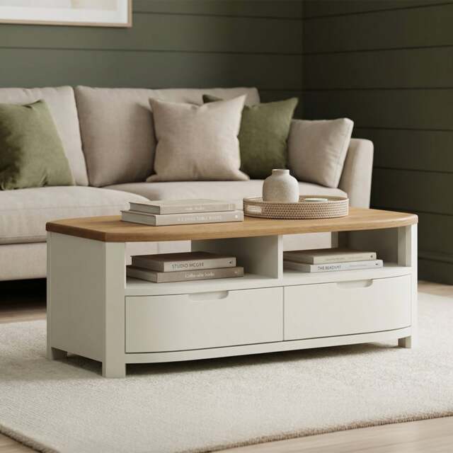 Bradwell Oak and Signal White Painted 4 Drawer Coffee Table