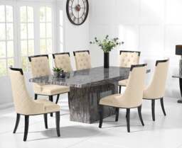 Crema 220cm Grey Marble Dining Table with 12 Cream Francesca Chairs