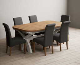 Extending Olympia 180cm Oak and Soft White Painted Dining Table with 8 Charcoal Grey Scroll Back Chairs