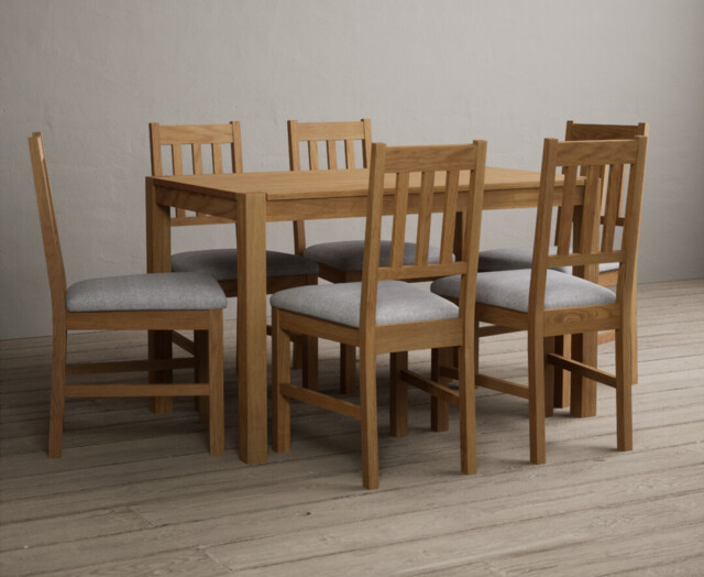 York 120cm Solid Oak Dining Table with 6 Charcoal Grey York Chairs