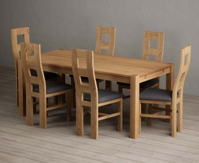 Thetford 180cm Solid Oak Dining Table with 6 Charcoal Grey Natural Chairs