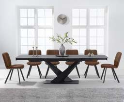 Extending Jacob 180cm Grey Stone Dining Table with 8 Brown Hendrick Chairs