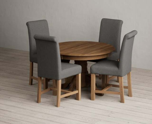 Extending Hertford 100cm - 130cm Rustic Oak Pedestal Dining Table with 6 Charcoal Grey Braced Chairs