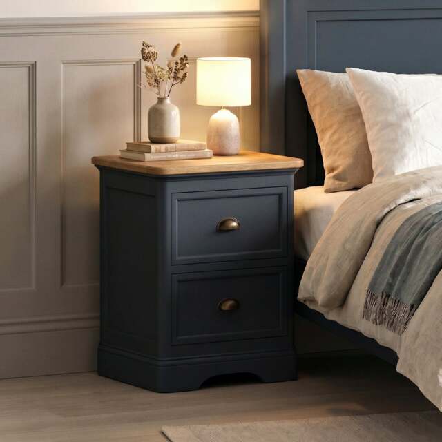 Bridstow Oak and Blue Painted 2 Drawer Bedside Chest