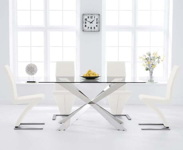 Canova 160cm Glass Dining Table with 6 White Aldo Chairs
