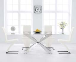 Canova 160cm Glass Dining Table with 6 White Aldo Chairs