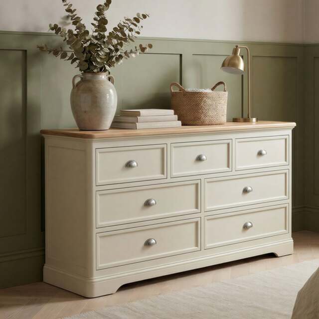Madley Oak and Cream Painted Wide Chest Of Drawers