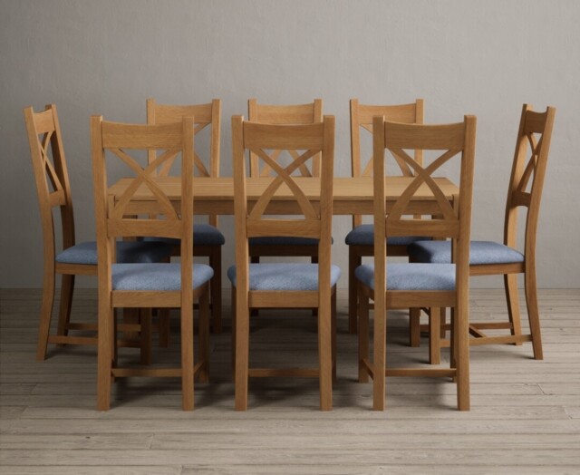 York 150cm Solid Oak Dining Table with 6 Linen Natural Solid Oak Chairs