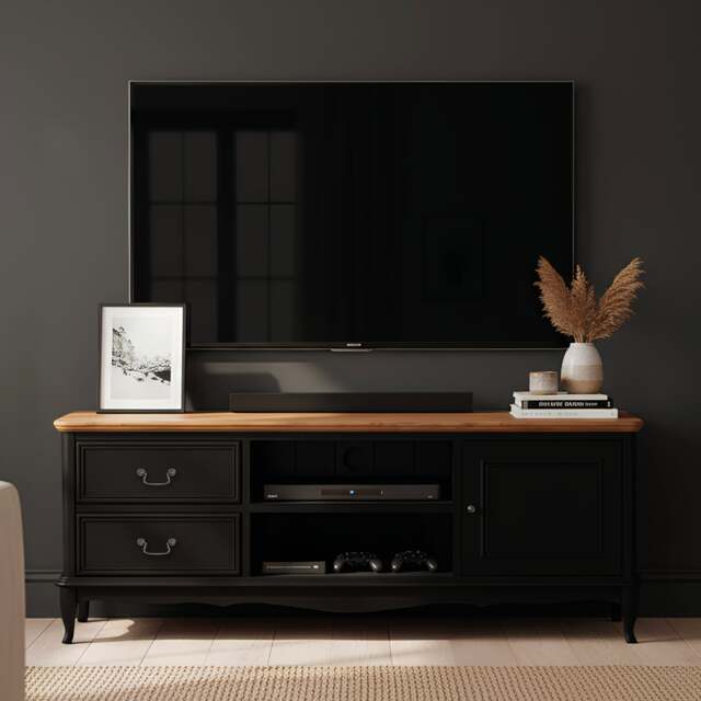 Chateau Noir Oak and Black Painted Super Wide TV Cabinet