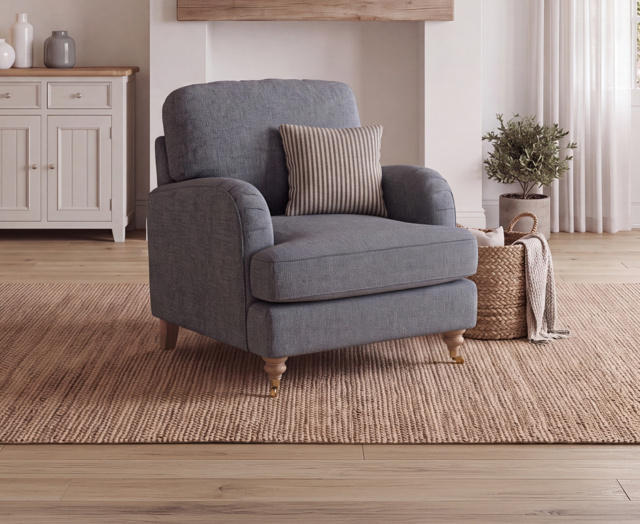 Chilworth Navy Fabric Armchair with Navy Cushion