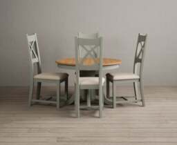 Extending Hertford 100cm - 130cm Oak and Soft Green Painted Pedestal Dining Table with 4 Linen Painted Chairs