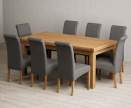 Extending Buxton 180cm Solid Oak Dining Table with 10 Charcoal Grey Scroll Back Chairs