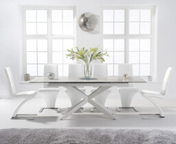 Extending Boston 180cm White Leg Ceramic Dining Table with 10 White Aldo Chairs