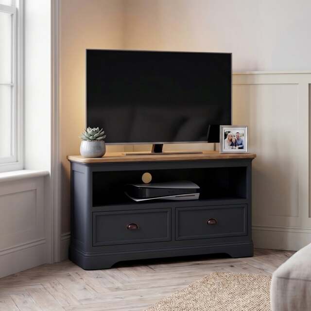 Bridstow Oak and Blue Painted Corner TV Cabinet