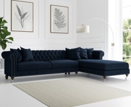Chiswick Extra Large Blue Velvet Right Facing Chesterfield Corner Chaise Sofa