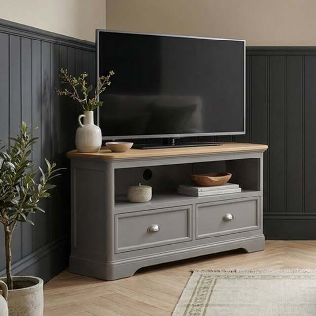 Felton Oak and Light Grey Painted Corner TV Cabinet