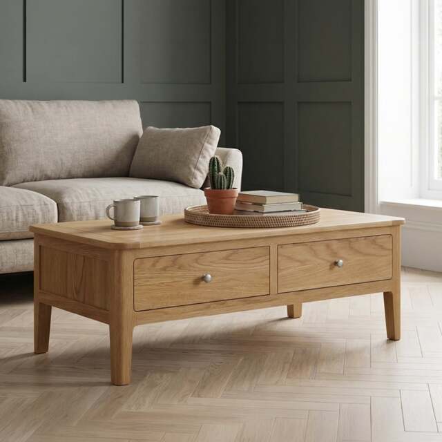 Solid Oak Coffee Table with 4 Drawers