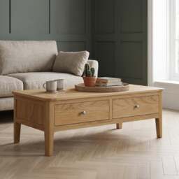 Solid Oak Coffee Table with 4 Drawers