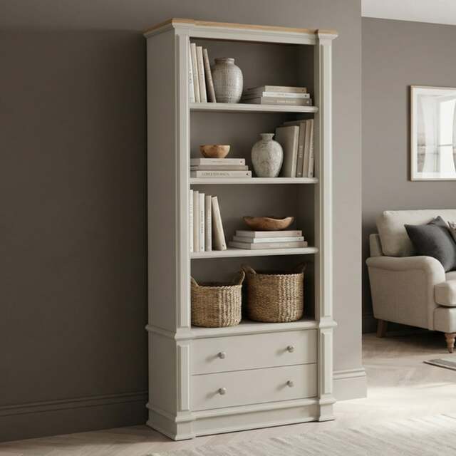Lawson Oak and Soft White Painted Tall Bookcase