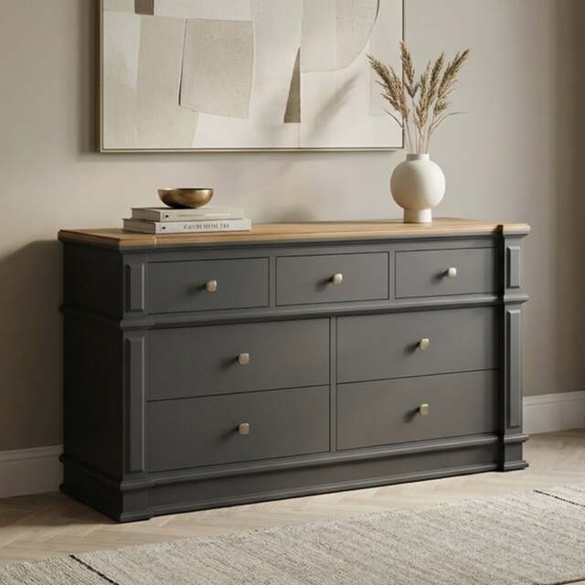Lawson Oak and Charcoal Grey Painted Wide Chest Of Drawers