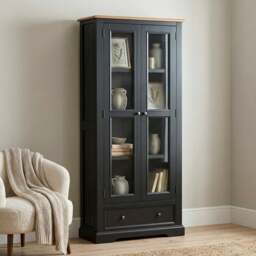 Charlton Oak and Black Painted Glazed Display Cabinet