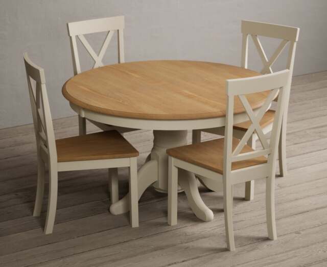 Hertford 120cm Fixed Top Oak and Cream Painted Dining Table with 4 Charcoal Grey Hertford Chairs