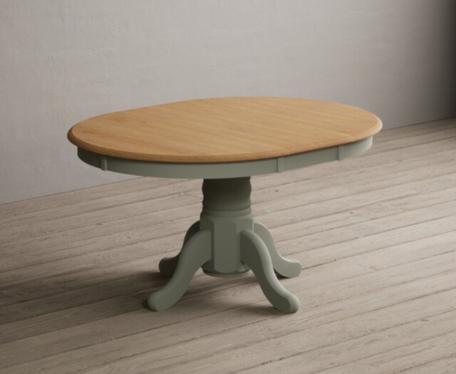 Extending Hertford 100cm - 130cm Oak and Soft Green Painted Pedestal Dining Table