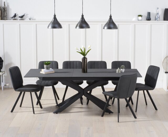 Extending Boston 180cm Grey Stone Dining Table with 10 Grey Hendrick Chairs