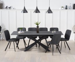 Extending Boston 180cm Grey Stone Dining Table with 10 Grey Hendrick Chairs