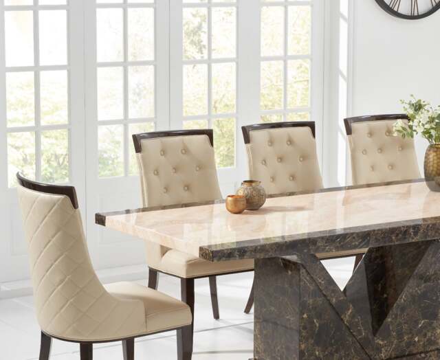 Tenore 220cm Marble Dining Table with 12 Cream Francesca Chairs