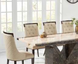 Tenore 220cm Marble Dining Table with 12 Cream Francesca Chairs