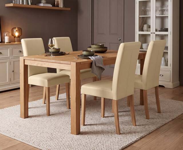 York 150cm Solid Oak Dining Table with 4 Cream Olivia Chairs
