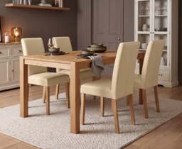 York 150cm Solid Oak Dining Table with 4 Cream Olivia Chairs