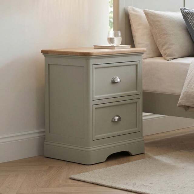 Brampton Soft Green Painted 2 Drawer Bedside Chest