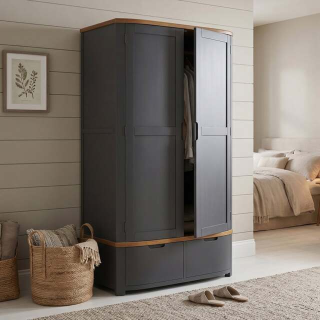 Bradwell Oak and Charcoal Painted Double Wardrobe