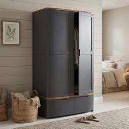 Bradwell Oak and Charcoal Painted Double Wardrobe