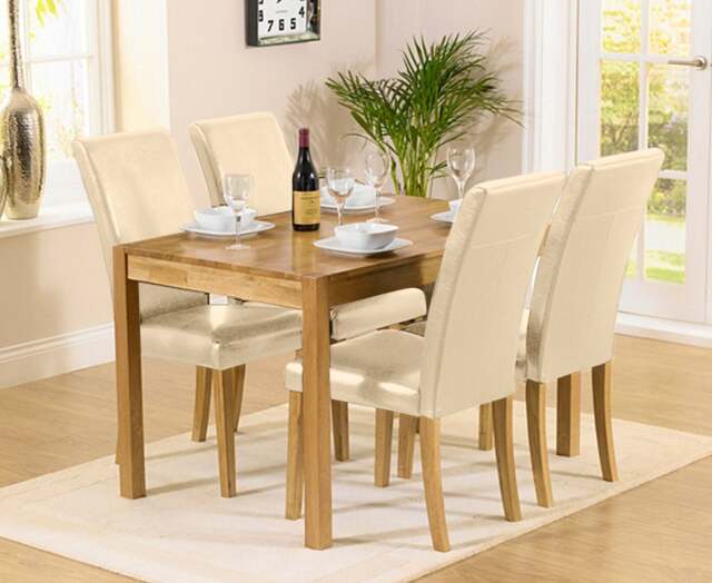 York 120cm Solid Oak Dining Table with 4 Cream Olivia Chairs