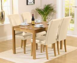 York 120cm Solid Oak Dining Table with 4 Cream Olivia Chairs