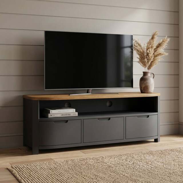 Bradwell Oak and Charcoal Painted Large TV Unit