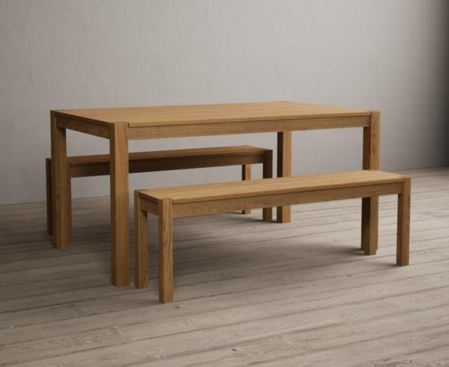 York 150cm Solid Oak Dining Table and 150 Oak Benches