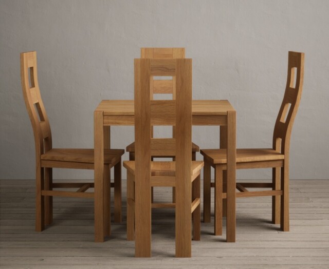 York 80cm Solid Oak Dining Table with 4 Blue Natural Chairs